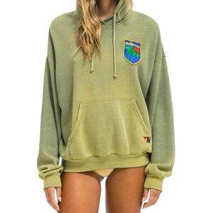 Aviator Nation California Palm Patch Relaxed Pullover Hoodie In Faded Army, XS.